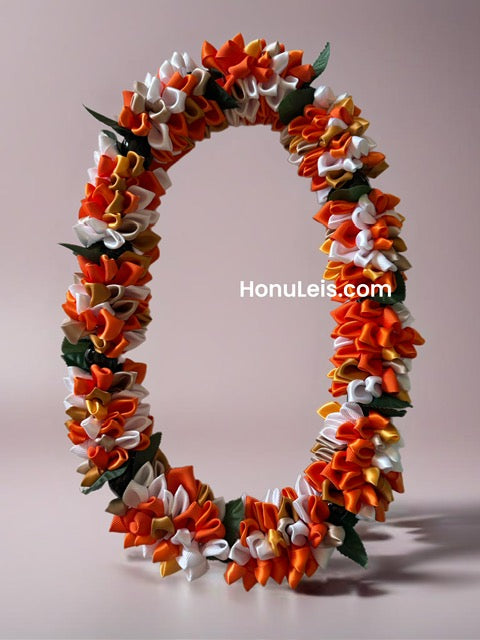 Ribbon Petal Lei - Orange & White