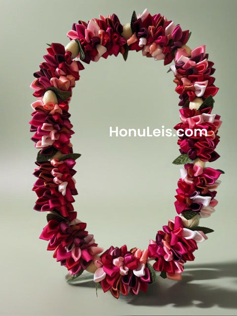 Ribbon Petal Lei - Pink White & Burgundy