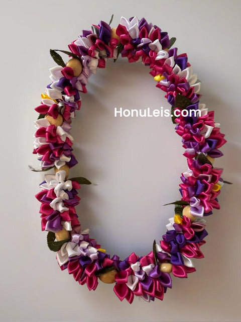 Ribbon Petal Lei - Pink Purple & White