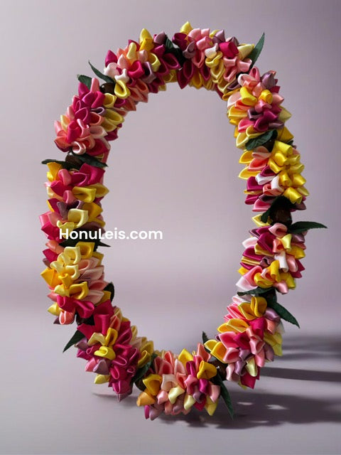Ribbon Petal Lei - Pink & Yellow (5 pack)