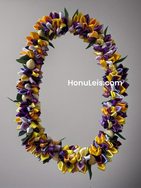Ribbon Petal Lei - Purple & Yellow