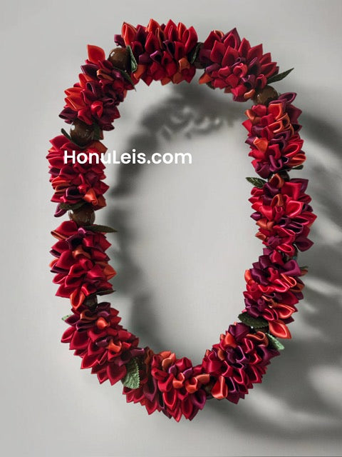 Ribbon Petal Lei - Red