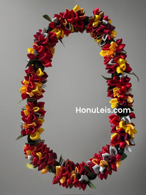 Ribbon Petal Lei - Red & Yellow