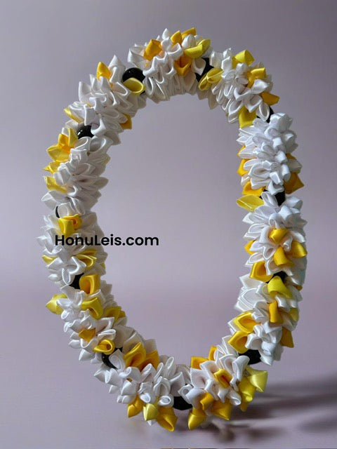 Ribbon Petal Lei - White & Yellow
