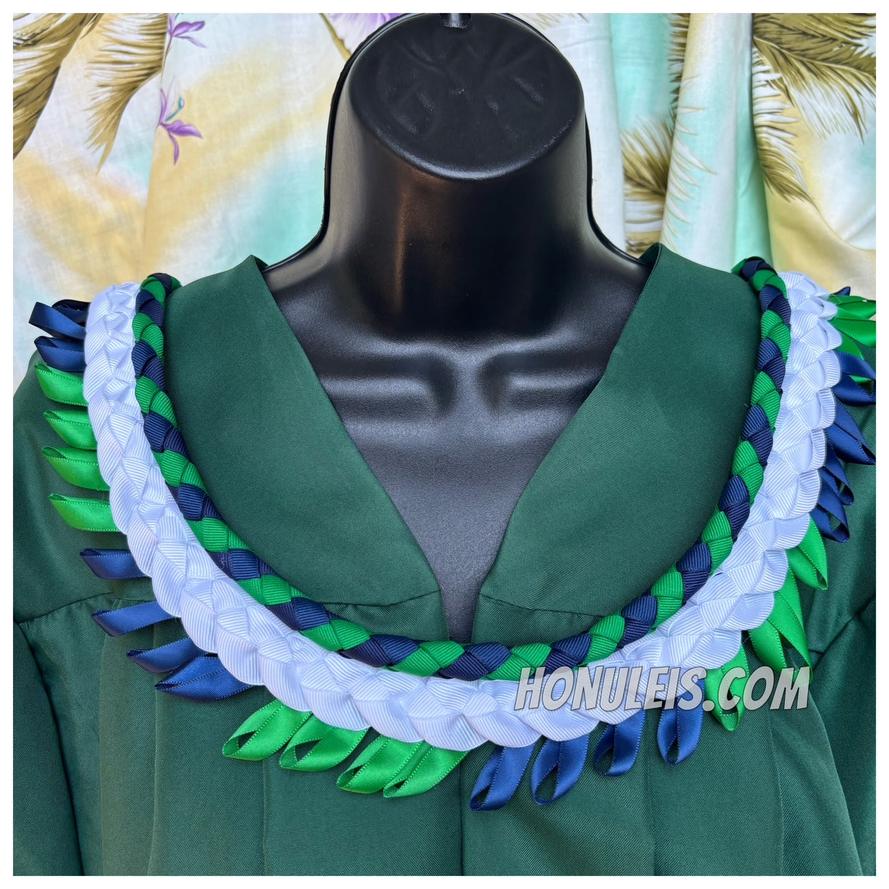 Senior Night Lei - Green & Navy Blue