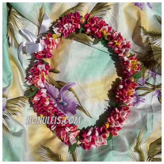 Ribbon Petal Lei - Dark Pink