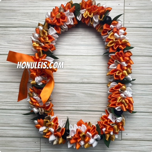 Ribbon Petal Lei - Orange & Teal