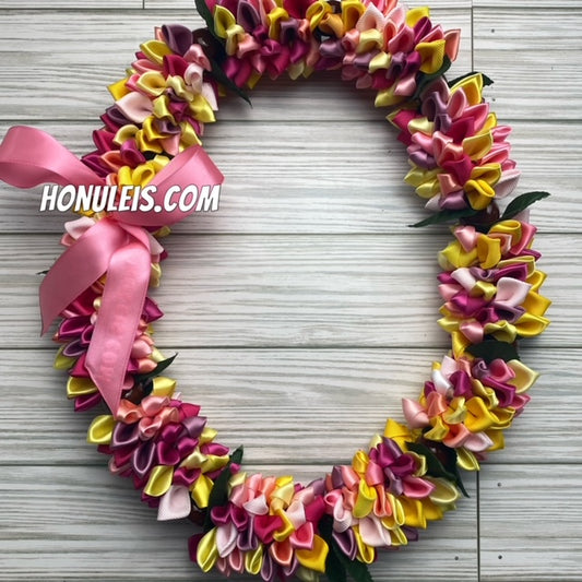 Ribbon Petal Lei - Pink & Yellow