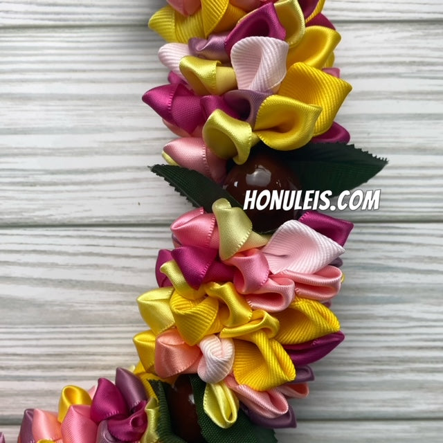 Ribbon Petal Lei - Pink & Yellow