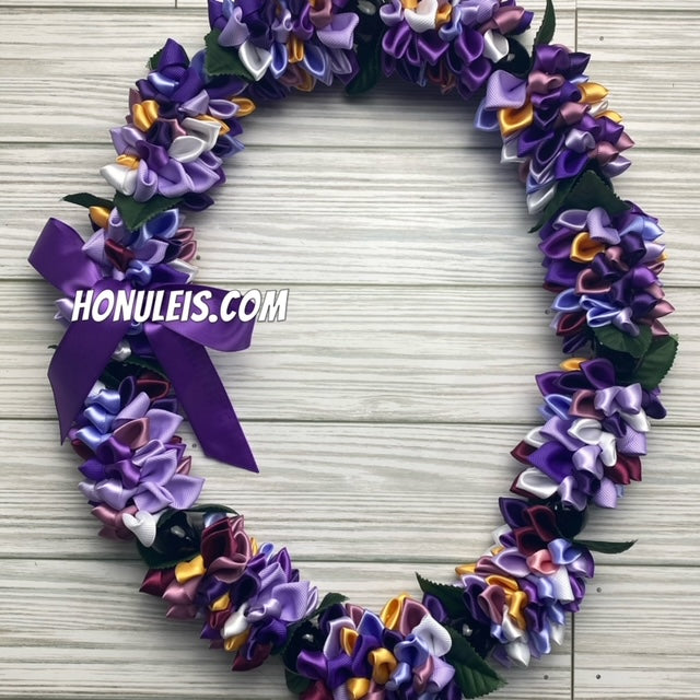 Ribbon Petal Lei - Purple & Gold