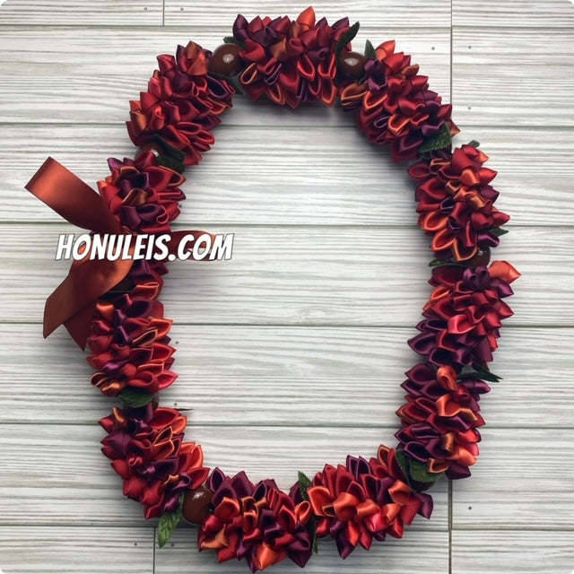 Ribbon Petal Lei - Red & Maroon