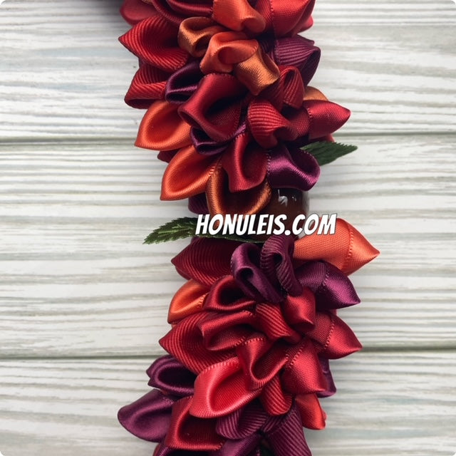 Ribbon Petal Lei - Red & Maroon