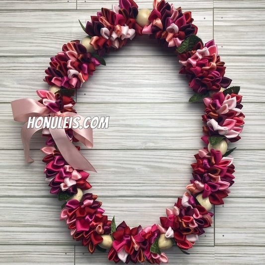 Ribbon Petal Lei - Red & Pink