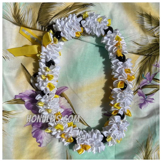 Ribbon Petal Lei - White with Yellow