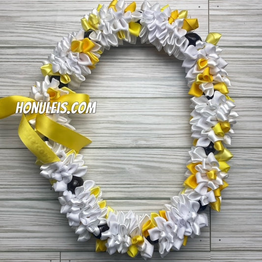 Ribbon Petal Lei - White & Yellow